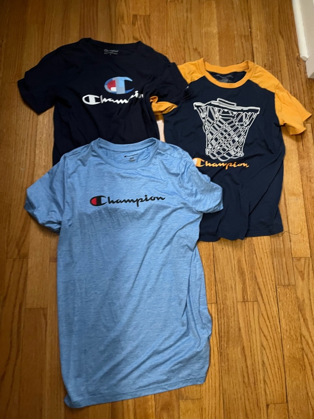 Boys lot of 3 Champion Kids' Short Sleeve Tee  in Light Blue, Navy, and Yellow